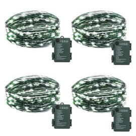 4 Pack Fairy Lights Battery Operated, 16.4 Ft 50 LED Starry Fairy Lights with Auto Timer Dark Green Copper Wire Twinkle Lights IP65 Waterproof for Wedding Bedroom Easter (Cool White)