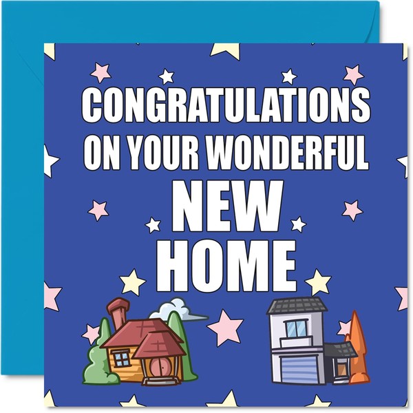 Happy New Home Card - Congratulations New Home - Housewarming New House Cards, Congrats Moving House Cards, 145mm x 145mm Welcome House Warming Greeting Cards for Friends Family Colleagues
