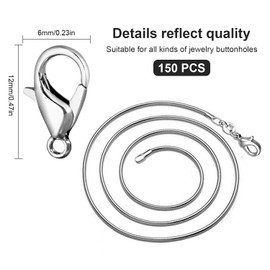 cierres para pulseras 150 cierres de pinza de langosta, 6 x 12 mm de acero inoxidable sin níquel, ganchos de cierre de mosquetón, cierres curvados de langosta para joyería de bricolaje Para Bisutería Collar Pulseras Manualidades (De plata, 150)