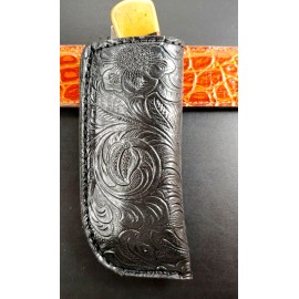 Buck Knives DRAGONBACKBONE FAUX FLORAL TOOLED leather buck 110 knife sheath VEGAN LEATHER HANDMADE BLACK