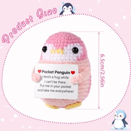 Funny Positive Penguin, 2.6 Inch Cute Pocket Penguin Hug Knitted Positive Penguin Crochet with Card Emotional Support Penguin Positive Potato for Families Friends Home Decor (Pink)
