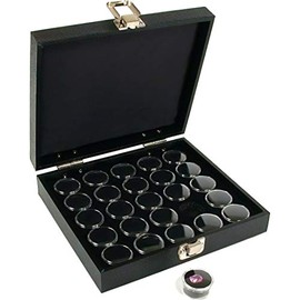 FindingKing 25 Gem Jars Black Display Tray Gemstone Travel Case