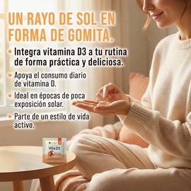 Vitamina D3 Gomitas Ga Tlali - Suplemento en Gomita Sabor Durazno - Aporte Diario de Colecalciferol para Adultos - 10 Gomitas por Envase - sin Gluten 