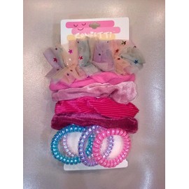 Cudlie Confetti 9 Pack Kids Hair Accessories for Girls - 5 Cute Scrunchies and 4 Spiral Coil Pony Tails Hair Ties Set - No Damage Hair Ties