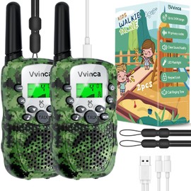 Vvinca Rechargeable Walkie Talkies for Kids 2 Pack, 5-7 Year Old Boy Toys Long Range 22 Channels 2 Way Kids Walkie Talkie with Flashlight for Camping Hiking Indoor Outdoor 3 4 5 6-12 Girl Boy Gift