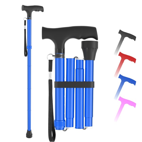 BeneCane Folding Walking Sticks-Adjustable Collapsible Walking Sticks for Women and Men-Lightweight and Portable Hand Walking Cane with Comfortable T Handle (Blue)