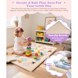 Baby Mat for Floor,1.2Inch Thick Foam Crawling Mat for Babies,Waterproof Floor Cushioned,Kids Playroom Playmat,Wipeable Washable Vegan Leather Padded Memory Foam Playmat for Infant