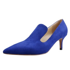 LEMUTISME Mocasines elegantes con puntera puntiaguda de 2 pulgadas, cómodos y de meter con tacón bajo para mujer, para el trabajo, la oficina y los negocios, azul (Suede Blue), 7 US