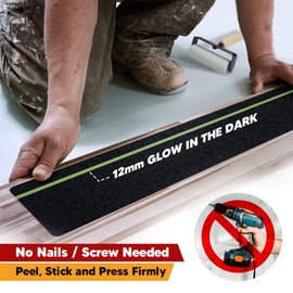 ThreadNanny Anti Slip Traction Treads with Glow in Dark Stripe (10-Pack), 6" X 24", Best Grip Tape Grit Non Slip, Outdoor Non Skid Tape, High Traction Friction Abrasive Adhesive for Stairs Step