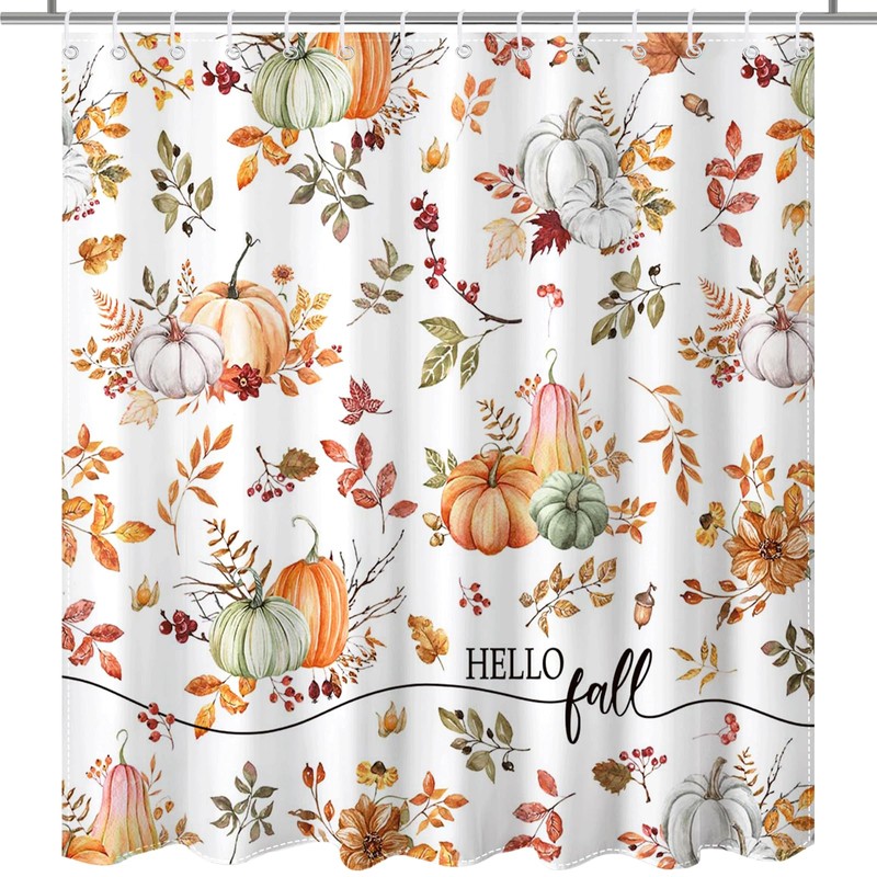 Lindameler Fall Pumpkin Shower Curtain for Bathroom, Autumn Fallen Maple