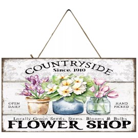 Twisted R Design Country Side Flower Market Farmhouse Printed Handmade Wood Sign