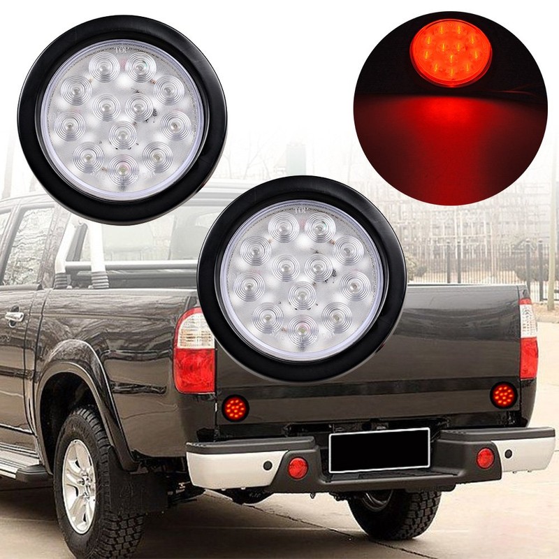 Anzios 2pcs Clear Lens Red Light 4" Round 12-LED Truck
