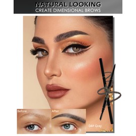 Waterproof Gray Eyebrow Pencil Set, 12Pcs Retractable Brow Micro Professional Eyebrow Pencil, Ultra Fine Long Lasting Old Women Eye Makeup for Perfect Eye Liner Brows Shaping & Filling Brow Gel Pen- 04