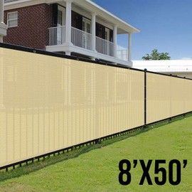 E&K Sunrise 8' x 50' Beige Fence Privacy Screen, Commercial Outdoor Backyard Shade Windscreen Mesh Fabric 3 Years Warranty (Customized Set of 1