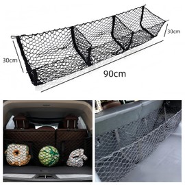 Ai-OUMLEEF Automotive Cargo Net,Detachable Cargo Net Trunk Bed Organizer, Cargo Net Trunk Bed Organizer with 4 Carabiners Accessories,Mesh Storage Net Heavy Duty Cargo Net with 3 Pocket(90*30*30cm)