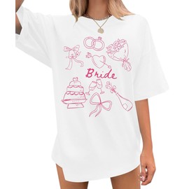 Bride Shirt Women Engaged Bridal Shower Tee Oversized Bride Squad Bridesmaid T-Shirt Bachelorette Wedding Party Tops White