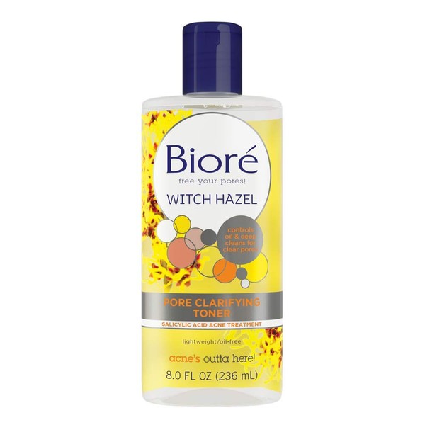 Bioré Witch Hazel Pore Clarifying Toner, with 2percent Salicylic Acid for Acne Clearing and Balanced Skin Purification, 8 Ounce