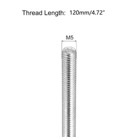TOP-VIGOR 5Pcs M5 x 120mm Fully Threaded Rod, 304 Stainless Steel Right Hand Threads Rods, Fully Studding Rod Bar for Anchor Bolts, Clamps, Hangers and U-Bolts