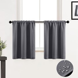 XTMYI - Cortinas pequeñas para ventana de baño, cortinas cortas, impermeables, opacas de cocina de 24 pulgadas de longitud, para café, color gris