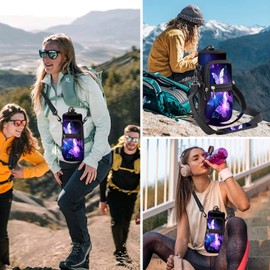 WINTOJO Water Bottle Carrier Bag Holder 25oz 32oz 40oz 64oz Insulated Water Bottle Sling Sleeve Case Cover with Strap Pockets for Men Women School Walking Hiking Running (25oz, Purple Butterfly)