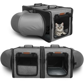 PETUX Small Cat Travel Carrier with Little Box, Portable 2-in-1 Small Cat Carrier for 2 Cats, Various DlY Methods Cat Carrier Soft with Tunnel Tube, Flannel Mat, Hammock, Protable Tote (Grey)