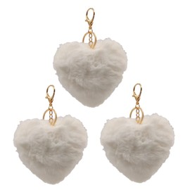 APOSITV Fur Heart Charm Key Chain Mokomoko Fur Pom Pom Color Set, Set of 3 white