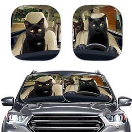 Suhoaziia - Parasol para parabrisas de coche con diseño de gato negro, ajuste universal, 2 unidades, bloquea el resplandor solar, UV y calor, protege el interior del coche
