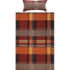 Erwin Müller Bed Linen, Bed Linen Mako Satin Checked Red/Brown Size 135 x 220 cm (40 x 80 cm) - Easy to Iron, 100% Cotton, with Zip (Other Sizes)