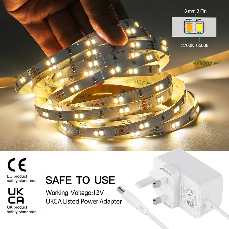 Wefomey White LED Strip Light 20M 1200 LEDs, 7200lm Dimmable