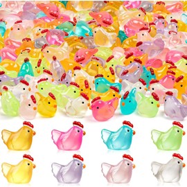 SYOZPXY 64Pcs Luminous Mini Resin Chicken Animal, Miniature Resin Chicken Tiny Figurines Decoration, 8 Colors Resin Chicken Bathroom Decoration, for Home Party Decoration, DIY