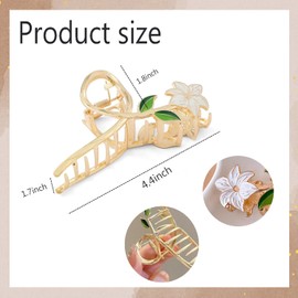 Flower Metal Hair Clips for Women White Lily Floral Gold Hair Claw Clips Non Slip Strong Hold Jaw Clips Fashion Hair Accessories Decorations for Thick Thin Curly Hair 1Pcs