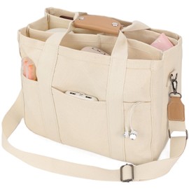 Canvas Tote Bag with Compartments Pockets Stylish Lightweight Messenger Bags for Work Church College