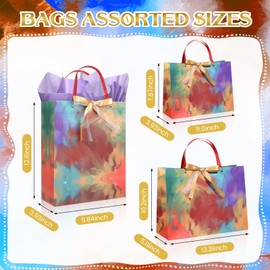 Liobelon 3 Pack Gift Bag and Tissue Paper Sets with Greeting Cards, Oil Painting Gift Wrap Bags with Handles for Celebrating Birthday Party Wedding Anniversaries and Gift Giving, 3 Sizes