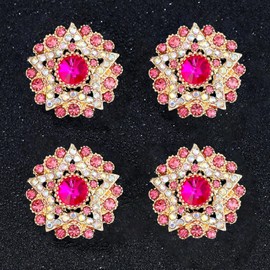 Rytenz 4Pcs Sliver Rhinestone Buttons Crystal Embellishments for Clothing Jewelry Making DIY Decoration Bottons for Sewing Crafts Wedding Bridal (Red)