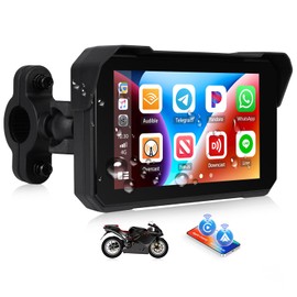 CAMECHO Portable Car Play Screen for Motorcycle, Wireless CarPlay & Android Auto for Motorbike, 5" IP68 Waterproof Touch Screen Motorcycle GPS Navigation System,Bluetooth, Support Siri USB TF EQ 12V