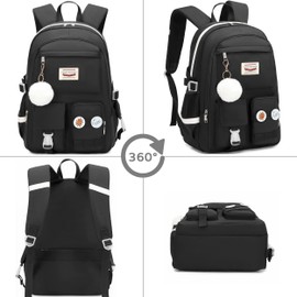 Classic Diamond School Backpack for Girls with Lunch Box Cute Backpacks for Girls Backpack Bookbag Backpacks for Teens (Black)