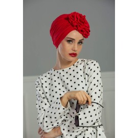Aisha's Design - Pañuelos instantáneos para cabeza de turbante para mujer, bufandas de hiyab preatadas, detalle de rosa, Rojo -, Talla única