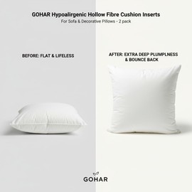 GOHAR Hypoallergenic Hollow Fibre Cushion Inserts 36x36cm (14"x14") White - Extra Deep Fill & Bounce Back - For Sofa & Decorative Pillows - 2 Pack