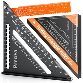 Carpenter's Square, Preciva Try Square, Multifunctional Foldable Triangle Protractor, Aluminium Alloy Ruler for Woodworking, DIY, Crafts