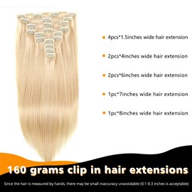 Sent Hair Clip in Hair Extensions Real Human Hair Bleached Blonde 613 20Inch 10Pcs Hair Extensions Clip in Straight Long Thick 160g Human Hair Extensions for Women Soft Silky Clip in Extension Double Weft