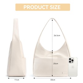 Kalidi Faux Leather Handbag Women's Bags Vintage Hobo Bag Tote Bag Women's Shoulder Bag Large Shopper with Zip for School Office Work Travel Excursion Shopping, beige
