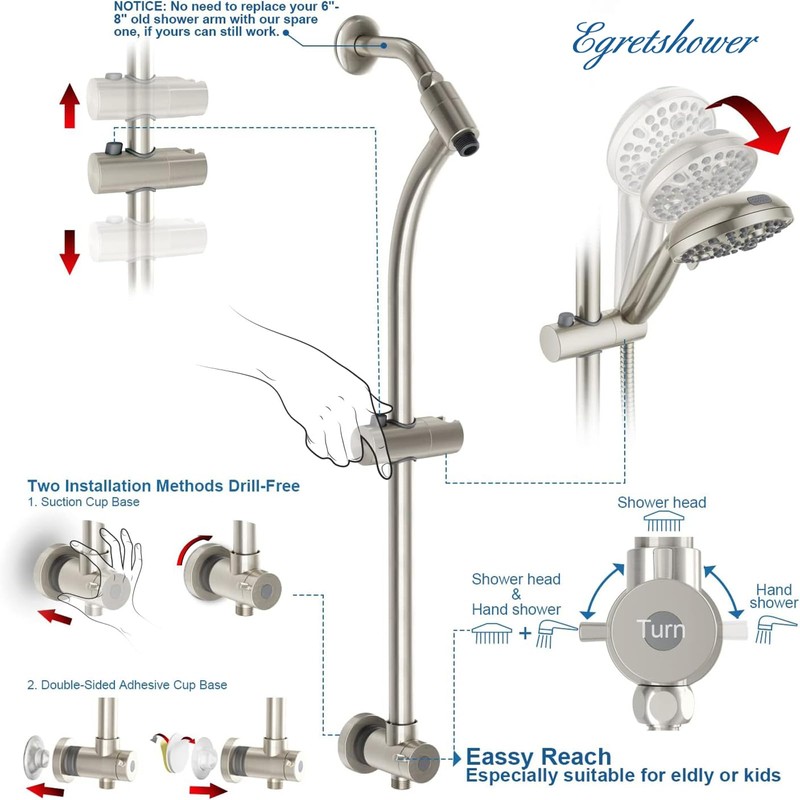 High Pressure Handheld/Rain 82-mode 3-way Shower Head Combo with 25.75"