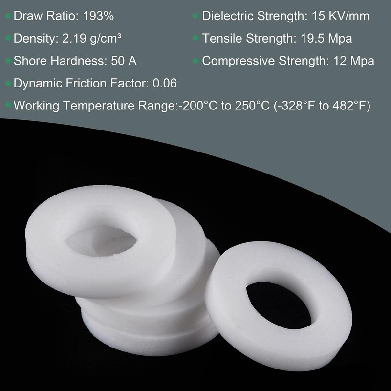 sourcing map PTFE Flat Washers 12mm OD 6mm ID 2mm