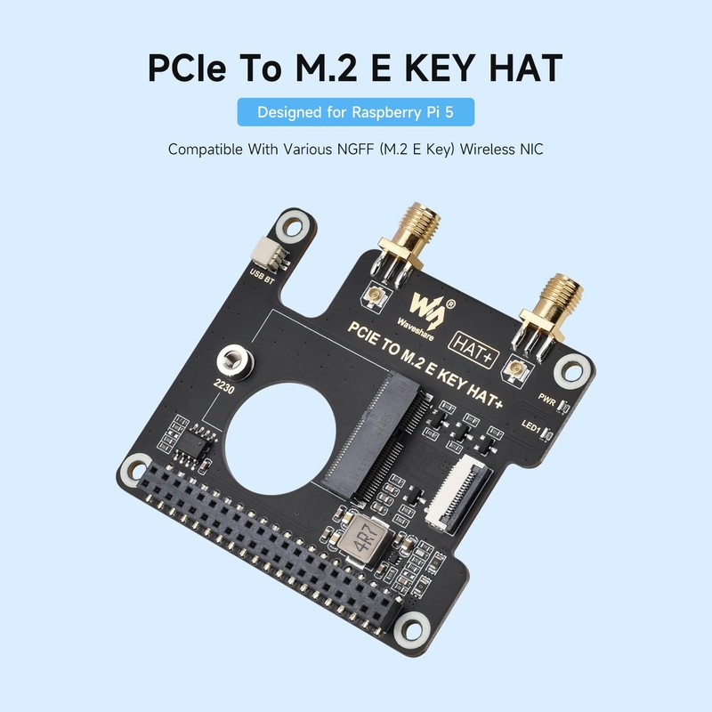 Waveshare PCIe to M.2 E Key HAT, Compatible with Raspberry