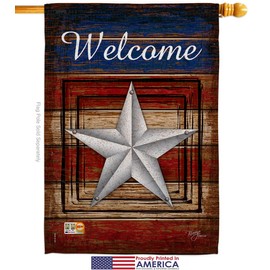 Breeze Decor Star and Stripes Welcome Vintage House Flag Patriotic Patriotism Independence Memorial United State American Small Decorative Gift Yard Banner Made in USA 28 X 40