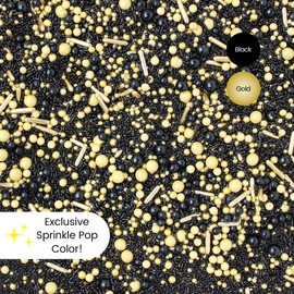 Sprinkle Pop Black Gold Sprinkle Mix| Black and Gold Sprinkles with Gold Metallic Dragees| Sprinkles Made in USA for Decorating Wedding Graduation Christmas New Year Cupcakes, Cakes and Cookies, 4oz