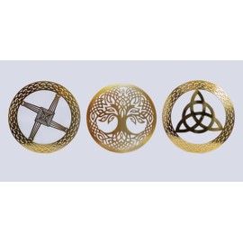 Exclusively Irish Set of 3 Wall Hang Plaque Collection of Trinity Knot St Brigit's Cross Tree of life Polished Brass Home Decor Present Art House Accessories Housewarming Gift