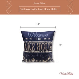 VIRAH BELLA Throw Pillow Welcome to The Lake House Rules - 18" x 18" Decorative Accent Pillow - Cabin & Farmhouse Couch Décor