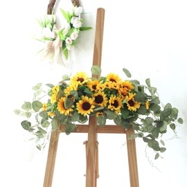 WYSRJ Artificial Sunflower Swag with Eucalyptus, 29.5 Inch Decorative Swag Floral with Sunflowers Wedding Arch Decor Fake Floral Wreath for Door Wedding Party Garden