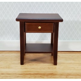 Handley House Dollhouse Side Table Night Stand with Drawer 1:12 Scale Furniture Walnut Finish
